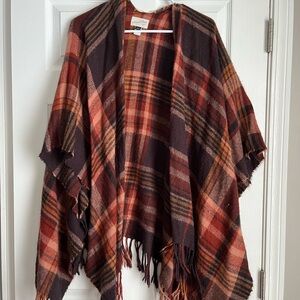Universal Thread Plaid Fringe Shawl in Red and Brown